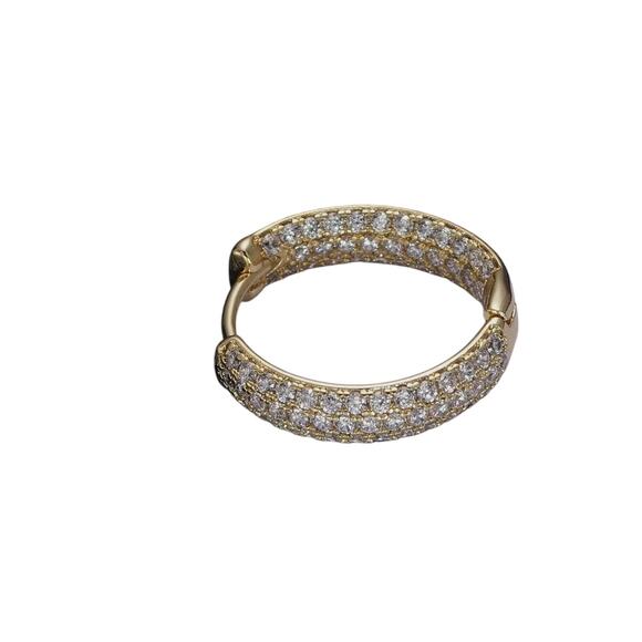 14K Gold Double Sided Clear Micro Paved CZ Gold Huggie HoopsNWT 17.8mm x 18.7mm - Picture 3 of 5